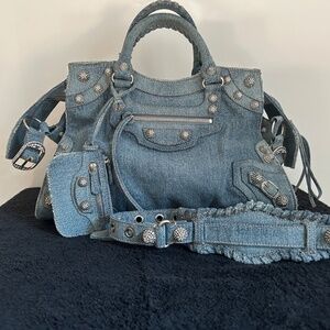 Balenciaga Neo Cagole City Medium Denim w/ Crystals